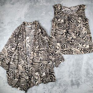 JM Collection Two Piece Set Open Front Cardigan Camisole Tank PXL Animal Print